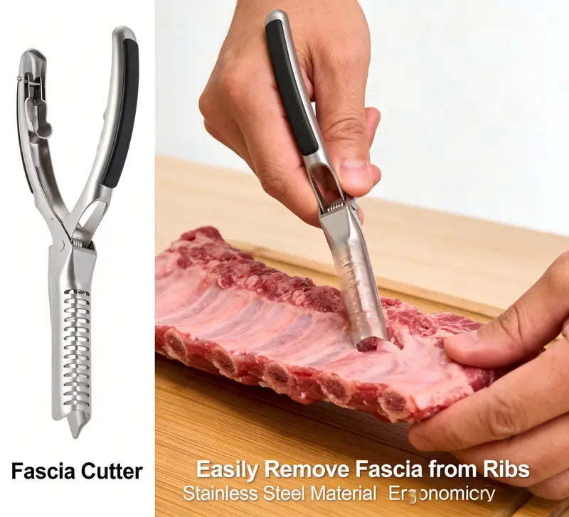 BBQ Rib , Rib Membrane Remover Stainless Steel Tool Kit, with Arc Clamp & Non-Slip Grip, Ergonomic Design for Easy Membrane Removal, Dishwasher Safe BBQ Accessories