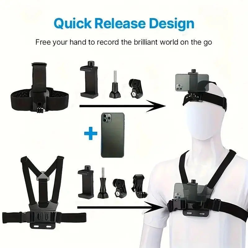 Action Camera Strap Set with Phone Clip, Mounting Kit for GoPro, Smartphones and Osmo Action, Sports and Photography Camera Accessories #GLOBAL PICKS