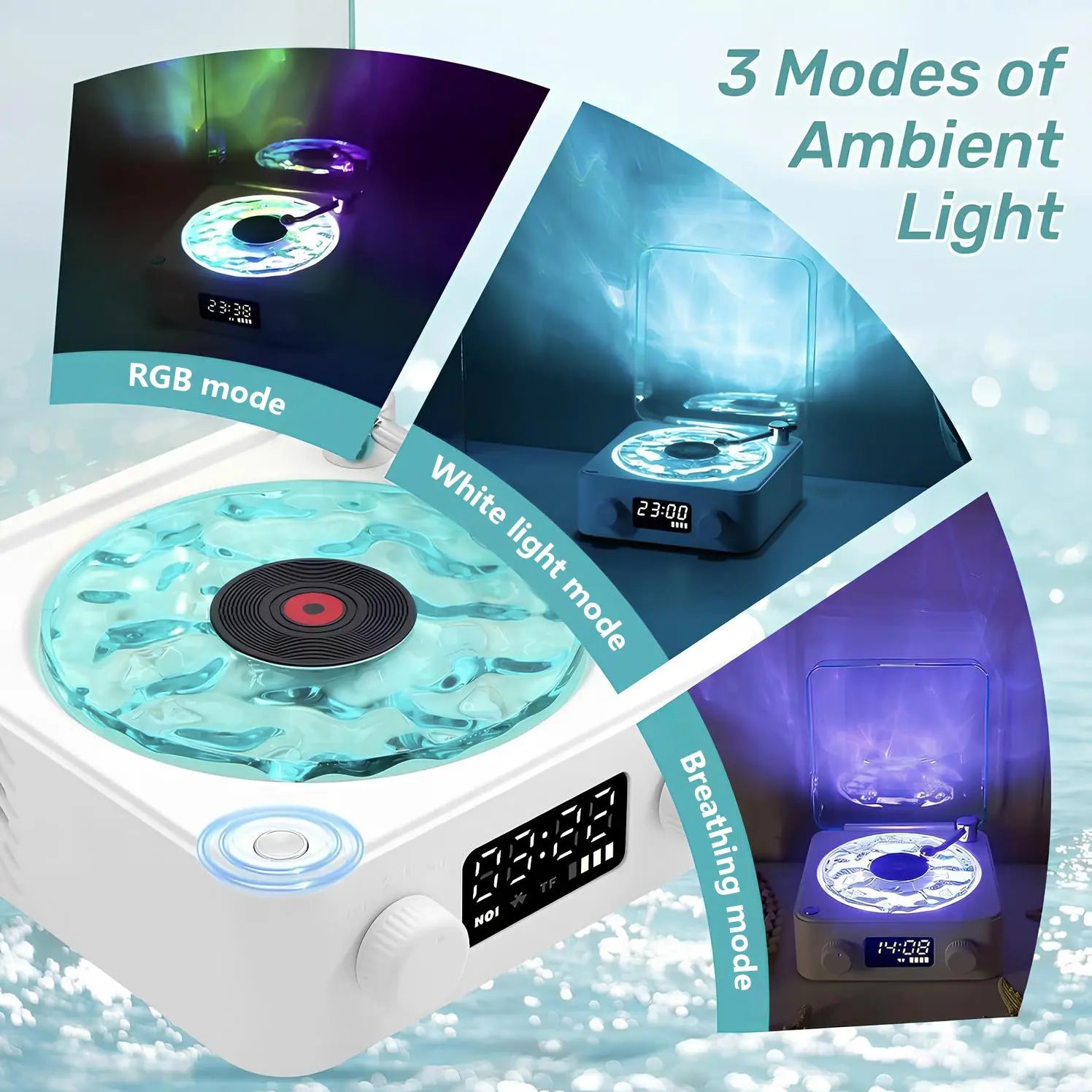 Bluetooth Speaker with White Noise Machine, 3 Ambient Light Modes, Supports TF Card & AUX Input, Decorative Vintage Record Player Style Bedside Speaker