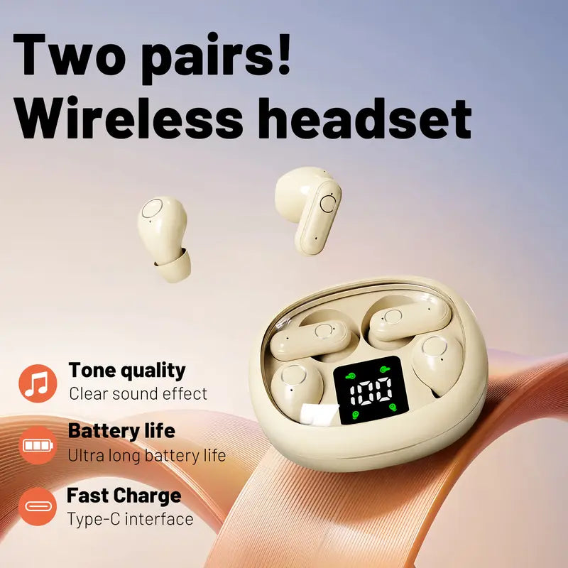MSHUKCOE Wireless Bluetooth Headphones，Tiny Size Invisible Earbuds，Waterproof Headsets，With Mic，Sleep and Sports Earphones Set, 2 Pairs, Mini and Short Handle Design，for Work Sport Sleeping summerwins