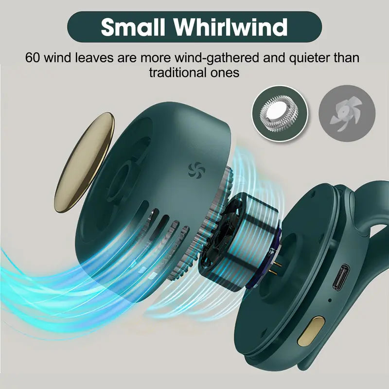 Summervibes Portable Silent Mini Bladeless Electric Fan with Rotating Body and Three-speed Adjustable Silent Cooling, Clip-on Fan, Waist-mounted Fan, Suitable for Outdoor Travel and Office Use, Summer Gift