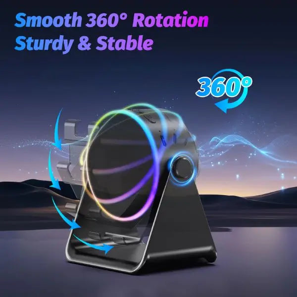 5-in-1 Wireless Induction Bluetooth Audio Speaker, Phone Stand Adjustable Ambient Light, Surround Sound 360° Rotation Rechargeable Hands-Free Calls For Bedroom, Kitchen, Camping, Yoga, Cooking Gifts for Men, Women, Elderly