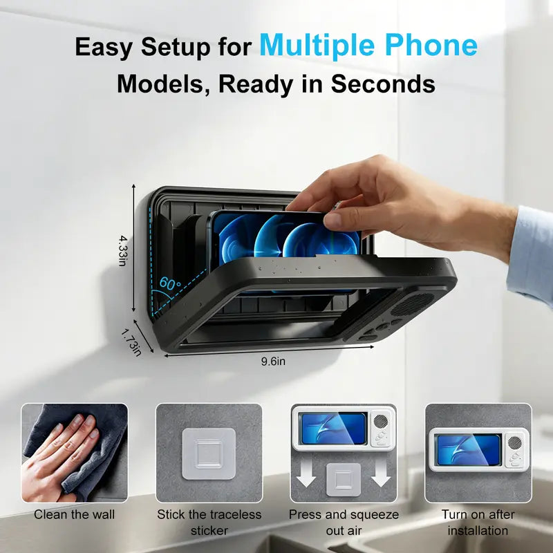 Waterproof box speaker, bathroom waterproof360 rotating touch screen, Bluetooth speaker,watch movies, listen to music, phone holderBluetooth speaker audio shower TV holder,swimming pool, kitchen, bathroom, sink（sold：890）