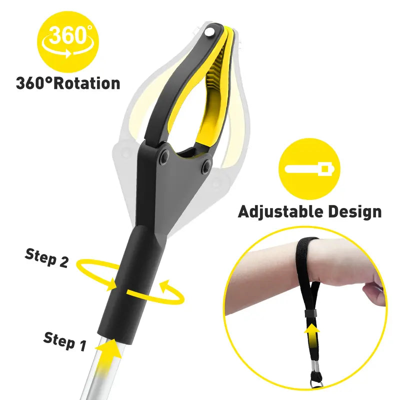 Volmees 43" Extra Long Grabber Reacher Tool, Grabbers for Seniors Grab it Reaching Tool w/Anti-Drop Cord, Lightweight Trash Grabber Pickup Tool 360°Rotating Jaw +Magnets, Heavy Duty Foldable Grabber