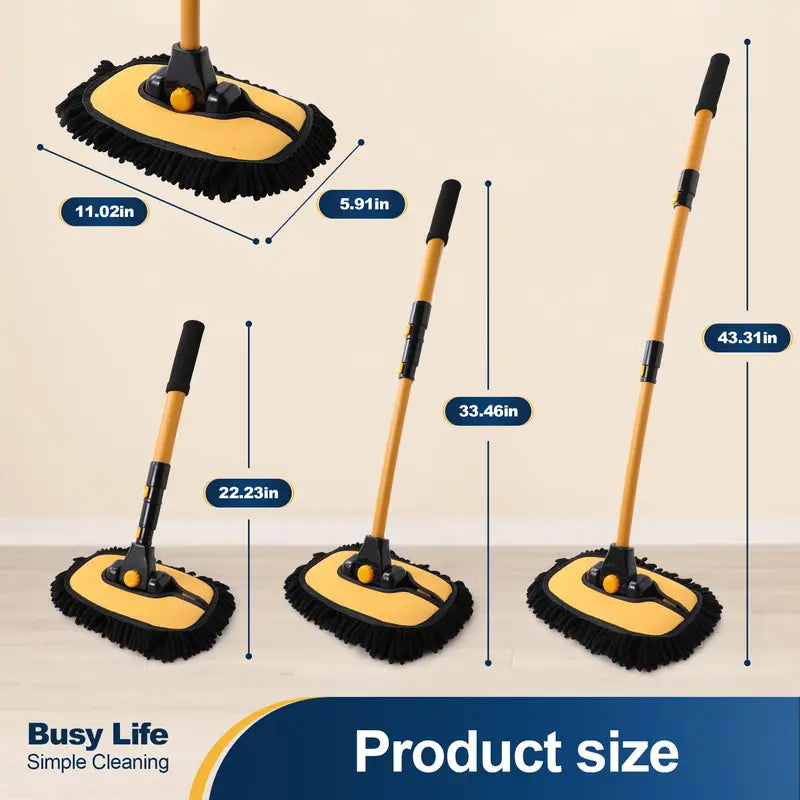 #Summervibes 43'' Long Handle Car Wash Mop, 15° Ergonomic Design, Microfiber Material, Avoid Scratching, Retractable Aluminum Pole(Durable), Suitable for Cars, Truck, SUV and Home Cleaning - Auto Wash Accessories!