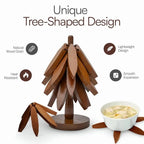 Walnut Tree Trivet Set 4 Wooden Trivets & 1 Stand Heat Resistant Foldable Design Durable & High Quality Solid Wood Ideal for Hot Dishes, Pots, Bowls, Teapots Kitchenware & Tableware Coasters