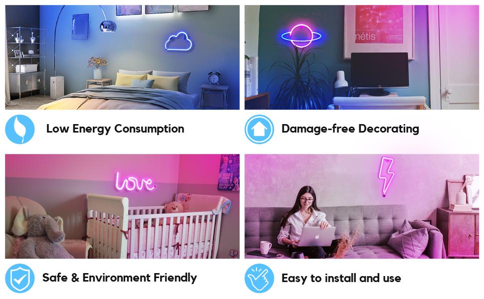 USB-Powered Lightning Bolt Neon LED Light with On-Off Switch, Aesthetic Light Signs for Bedroom Lighting, Room Decor, Gaming Room & Bedroom Use, Led Night Light, Led Wall Decor