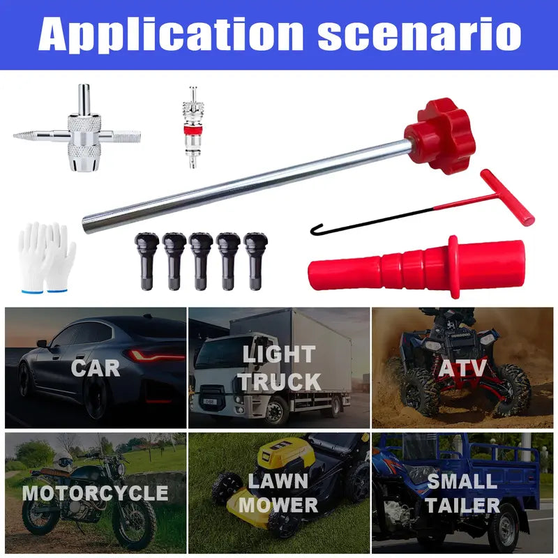14-Piece Set Quick Change Tire Valve Tool Kit,Tire Valve Stem Core Quickly Replacement Tool Kit,Perfect Tool for Replacing Leaky Valves in Cars,ATVs,Trucks,Motorcycles, etc.with 5 TR413 Valve,4-Way Valve Tool  [Sold 1000+ units]