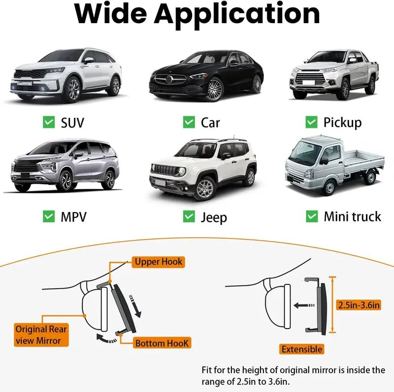 Automotive Rearview Mirror, 11.8x2.76in Wide-Angle Clip-On Car Exterior Accessory - Blind Spot Fix, Fits Many Vehicles, Cars Accessories for Trucks [Sold 684 units]