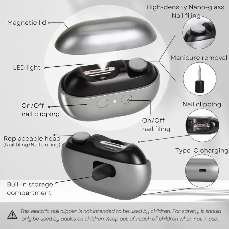 Advanced Electric Nail Clipper, Automatic Nail Trimmer & Polisher with LED Light, Magnetic Cover, Nail Clipping Storage, USB Rechargeable, Safe 2-Speed Modes for Seniors, Kids, and Adults, Gift for Parents, Manicure and Nail Care Tool