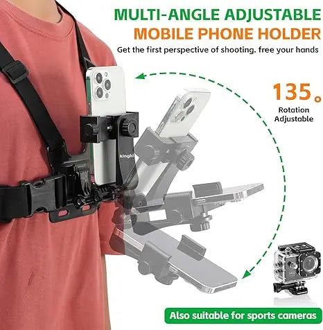 Head & Chest Strap Phone Holder, Mobile Accessories for Hands-Free Filming, Adjustable Comfortable Universal Smartphone Mount for Vlogging, Outdoor Adventures, POV Action Shots Live Streaming   [Sold 931 units]
