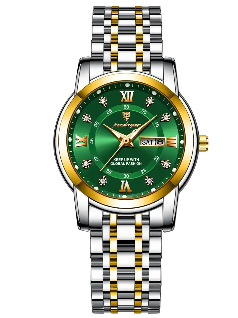 Women's Rhinestone Decor Round Dial Watch, Quartz Wristwatch, Fashionable Watches, 30M Waterproof Luminous Watch with Date Display Function, All-match Gift with Box, Analog Watch [Sold 638 units]