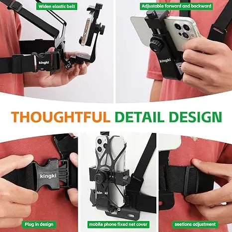 Head & Chest Strap Phone Holder, Mobile Accessories for Hands-Free Filming, Adjustable Comfortable Universal Smartphone Mount for Vlogging, Outdoor Adventures, POV Action Shots Live Streaming   [Sold 931 units]