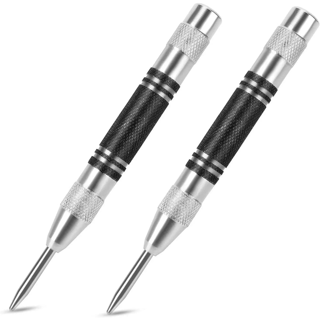 2Pcs Heavy Duty Automatic Center Punch, 5'' Premium Steel Spring Loaded Center Hole Punch, Adjustable Spring Impact Center Marker Scriber Tool for Metal, Plastics, Wood, Glass, Tools For Mechanics, One-Handed, Quick Marks [Sold 553 units]