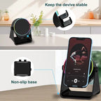 5-in-1 Wireless Induction Bluetooth Audio Speaker, Phone Stand Adjustable Ambient Light, Surround Sound 360° Rotation Rechargeable Hands-Free Calls For Bedroom, Kitchen, Camping, Yoga, Cooking Gifts for Men, Women, Elderly