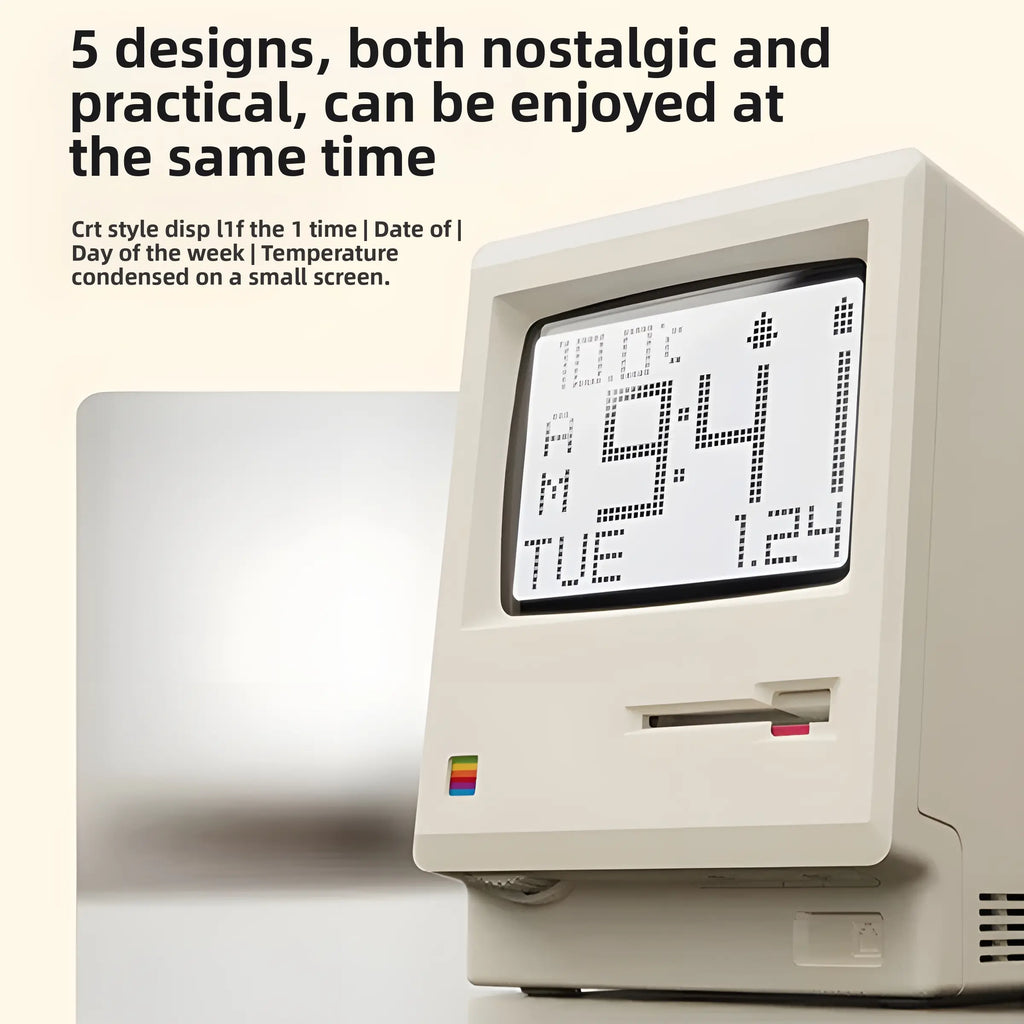 Retro Macintosh Mini Computer Desktop Clock - USB-Connected Unique Design Table Ornament, Room Decor, Home Accessory, Boyfriend Birthday Gift (2026 Advent Calendar Inclusion) [Sold 274 units]