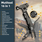 All-in-One Adjustable Wrench Multitool 16-in-1 - Hammer Pliers Pocket Knife Screwdriver Camping Survival Tool for Men