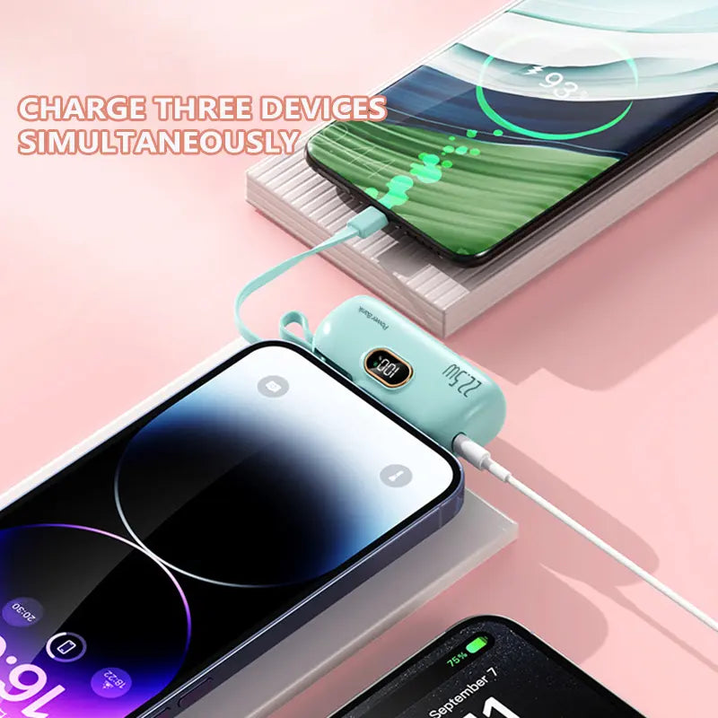 [Summervibes] 5000mAh Mini Portable Charger Power Bank for phone, 22.5W Fast Charger with 3-Output and Digital Display, Lightwight and Compact