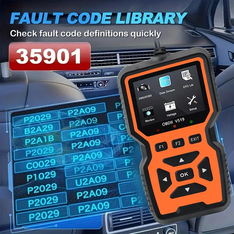 Car OBD2 Scanner Diagnostic Tool, Car Voltage Tester Engine Fault Code Scanner, Charging Tester Diagnostic Tool for OBDII-V519, Gifts, Repair, Digital Automotive Battery Relay Tester, OBD Port, Car Circuit Tester, Car Scanner Fixed