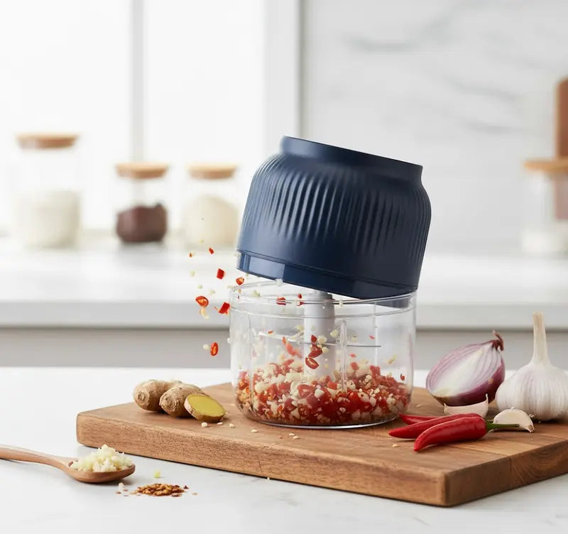 Electric Garlic Chopper Rechargeable Wireless Mini Food Processor One Touch Operation Splash Proof Lid for Chopping Garlic Onion Ginger Meat Baby Food Smoothies Blue Kitchen Utensils Dispensers Oil Cordless Cutting