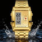 Men's square creative dual-movement multifunctional sports watch, featuring a luxurious triple-time design, water resistance, luminous dial, Exuding a minimalist aesthetic, it is elegant, durable, and the perfect choice for everyday wear. digital quart