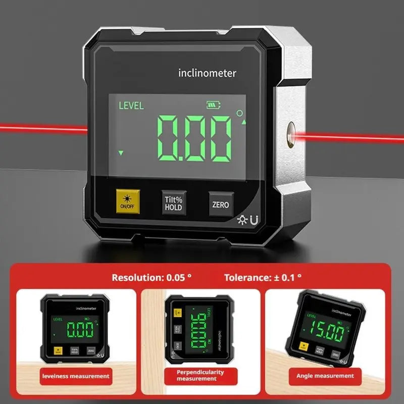 Radiaint Portable Magnetic Digital Angle Finder, 360° Magnetic Attachment Hardware Tool with Dual Laser Guide, Rechargeable Angle Gauge for Woodworking, Construction #Summervibes, Construction Accessories