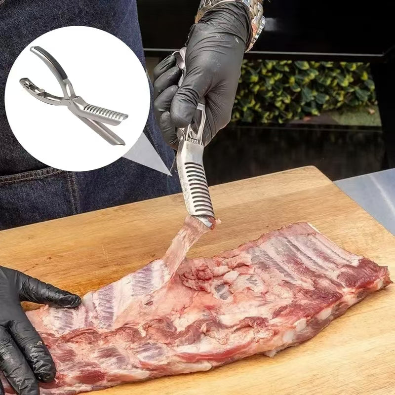 BBQ Rib , Rib Membrane Remover Stainless Steel Tool Kit, with Arc Clamp & Non-Slip Grip, Ergonomic Design for Easy Membrane Removal, Dishwasher Safe BBQ Accessories