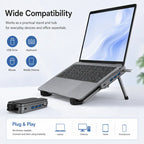 Grey Laptop Stand with Foldable USB Hub, Adjustable Ergonomic Desk Riser, Multi-Port Expansion for MacBook, PC, Tablets & Travel Use,Father's Day Gift
