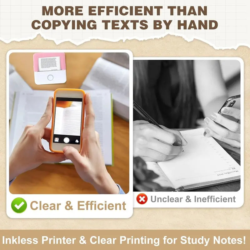 Mini Sticker Printer, Portable Inkless Sticker Maker, Pocket Photo Printer, Thermal Printer Label Maker with 5rolls Paper, Portable Handheld Printer, for Pictures, Photos, Journals, DIY, Label Printing, Compatible With IOS&Android
