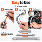 1/2 Inch 35cm Multifunctional Socket Wrench Set - 3 Bendable Shafts, Wrench Extender, Connecting Rod - Car Repair Tools for Car Repairs, Nuts/Pipes, Torque Range Use, Father's Day Gifts（1,000+ sold）