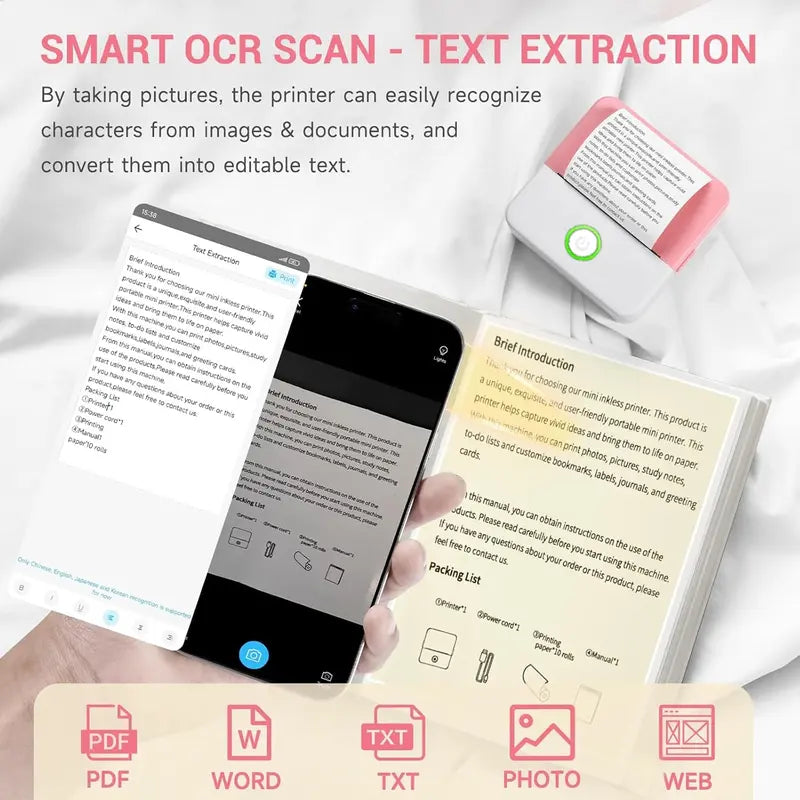 Mini Sticker Printer, Portable Inkless Sticker Maker, Pocket Photo Printer, Thermal Printer Label Maker with 5rolls Paper, Portable Handheld Printer, for Pictures, Photos, Journals, DIY, Label Printing, Compatible With IOS&Android