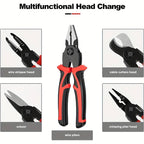 5-in-1 Multifunctional Interchangeable Pliers Set Wire Stripper Cable Crimping Pliers Lineman Pliers Cable Cutter Electrician Scissors Hand Tools Heavy Duty Hardware Industrial Portable