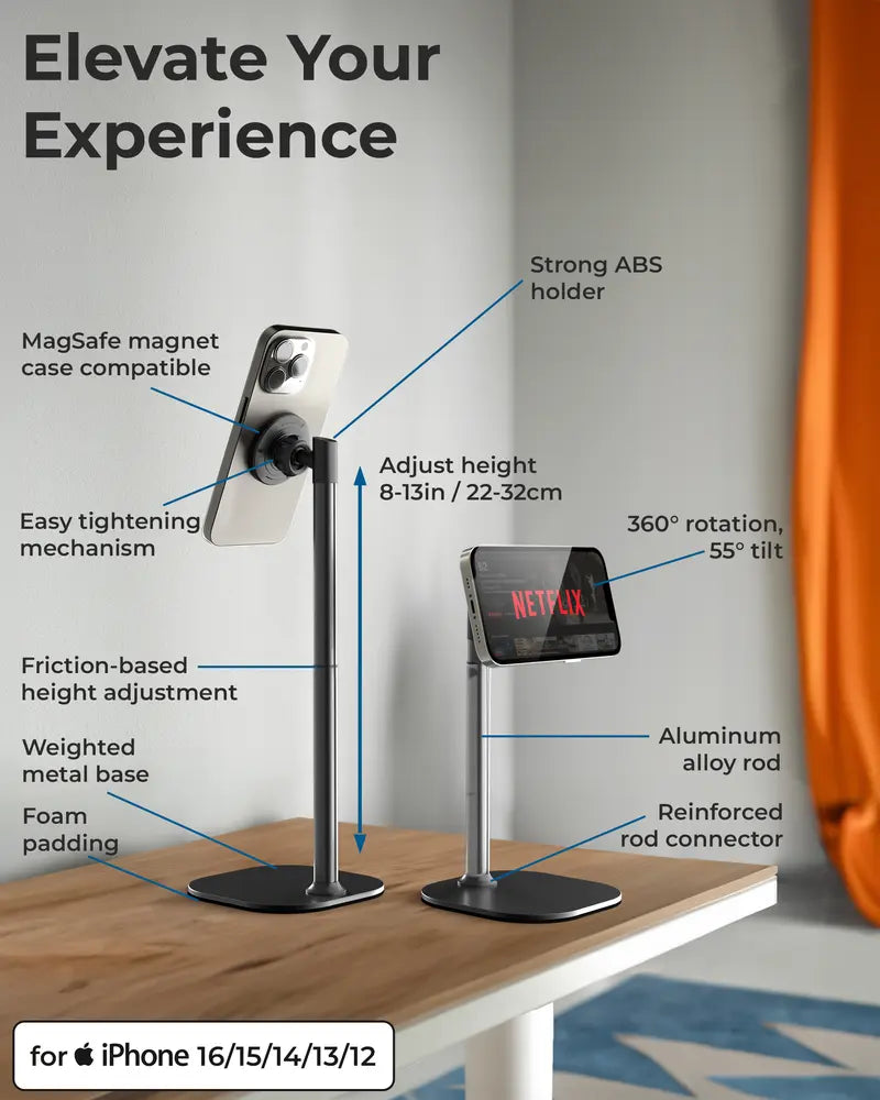 Cooper MagStand - MagSafe Height Adjustable iPhone Holder for Desk, MagSafe Cellphone Mount for iPhone 17/16/15/14/13/12, Strong Magnetic Cell Phone Stand