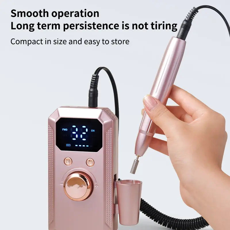 Wireless Electric Nail Drill File, Professional Manicure Tool, Multiple Grinding Heads, LED Display, 32 Speed Settings, Portable Gift