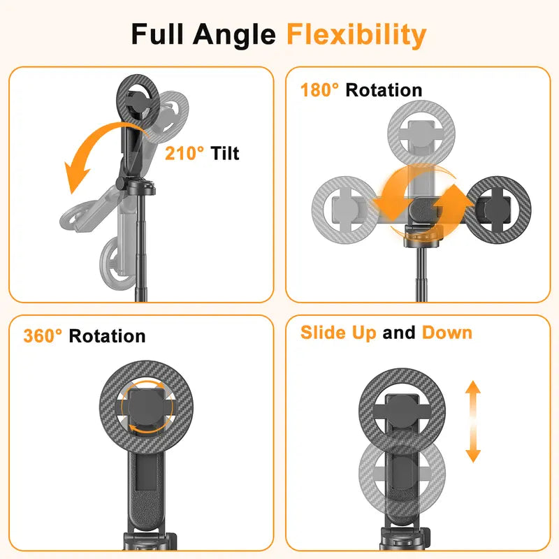 2026 Upgraded 4-in-1 Magnetic Selfie Stick with Remote for Smartphone, Cellphone, Mobile Device, 360° Rotatable, Extends to 25in, Transforms into Mini Tripod, Camera Grip, Handheld Stabilizer, Phone Stand, Camera Stand, Tripod for iPhone [Sold 573 units]