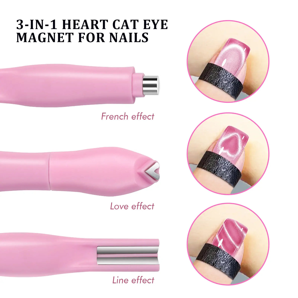 3 in 1 Nail Magnet Tool, Upgraded Nail Magnet Pens, Multi-Function Magnet Stick 3D Magnetic Cat Eye Gel Polish Nail Art, for Salon, Studio or Home Nail Art Sheet Nail Art Kits, Nails Supplies, Easy To Use Nail Manicure Kit Pink [Sold 428 units]