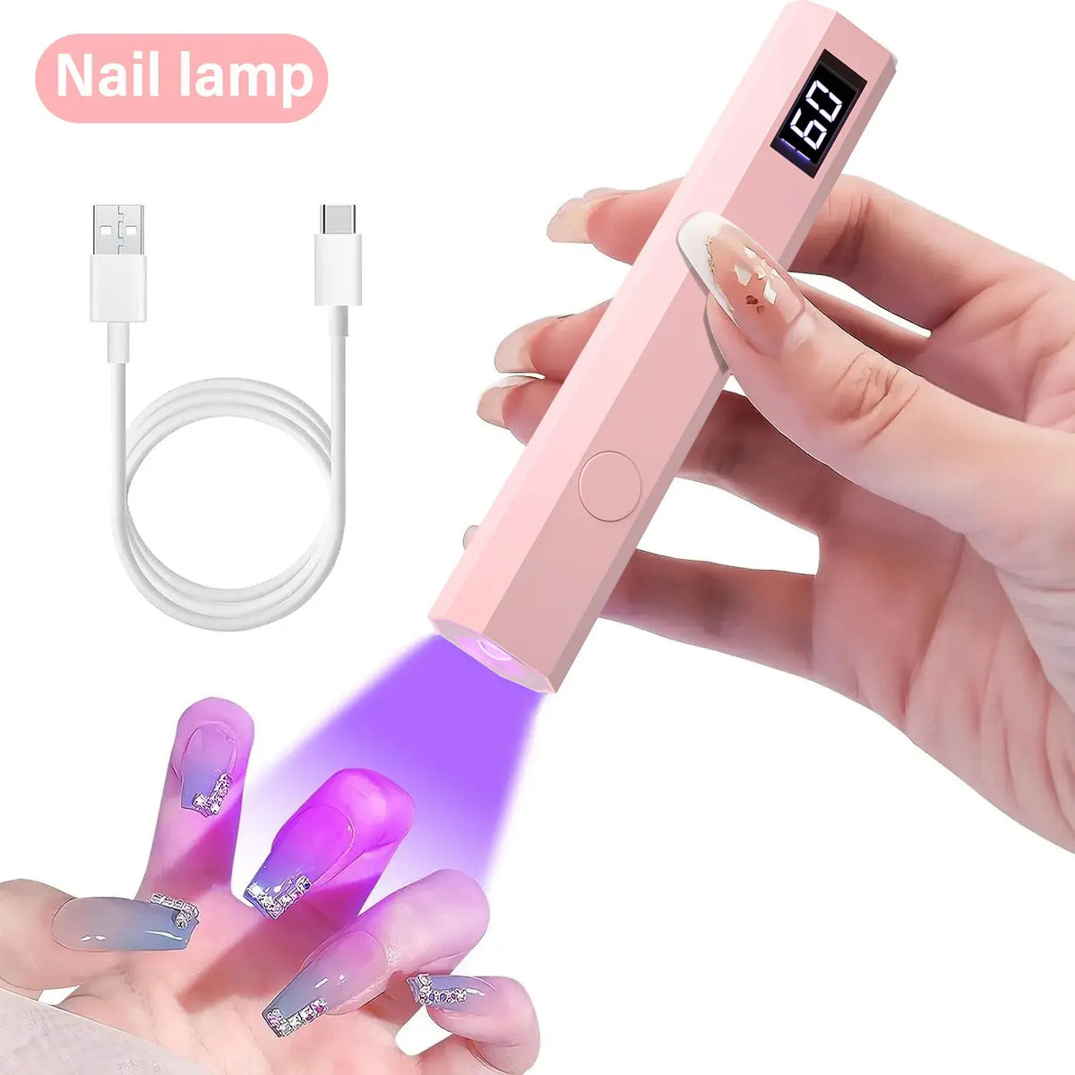 Portable Nail Lamp, UV Nail Lamp, Rechargeable Gel Polish Curing Light with Digital Display, Two Timer Settings, Personal Nail Care Tool for Home Salon Nail Art, Diy Manicure, At Home Manicure, Diy Nails [Sold 537 units]