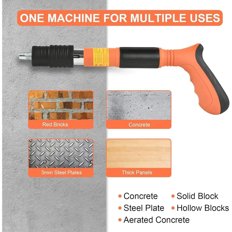 Manual Mini Steel Nail Gun 5 Gears Power Adjustable Wall Nail Guns for Ceiling，Manual Steel Nails Gun Tool, Concrete Nail Gun, Mini Portable Nail Shooting Machine with 100 Nails (Nail Gun Set)