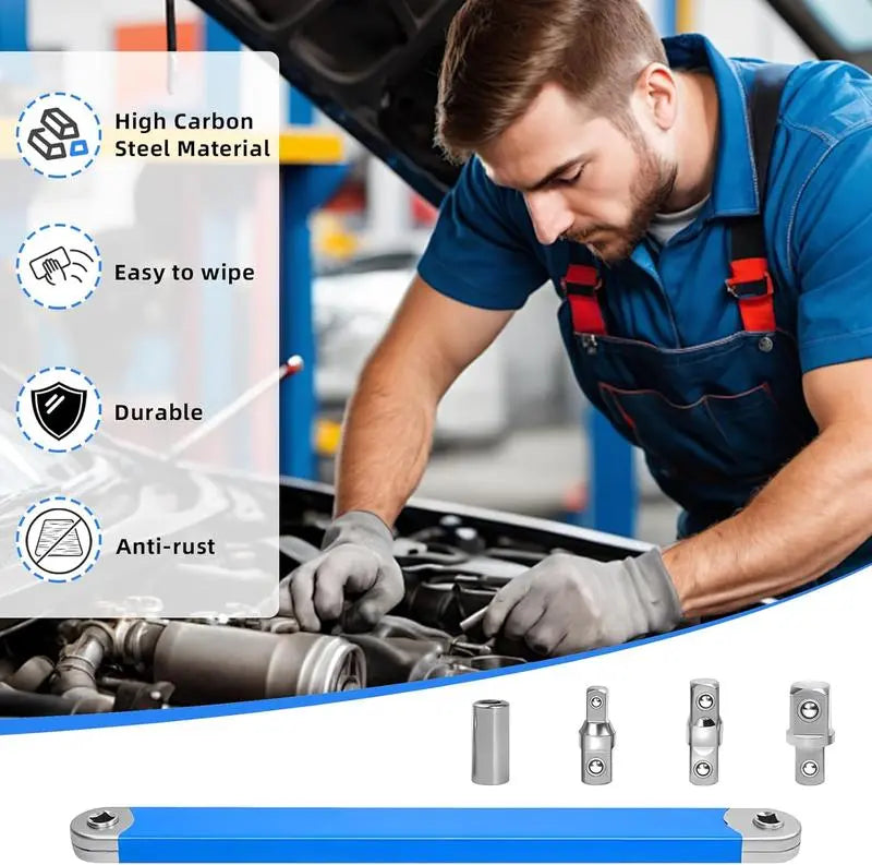 Offset Extension Wrench, Upgraded Impact Ready Extension Wrench Set, with 4pcs Square Drive Adapters, 15" Socket Wrench Tool, Universal Extensions Wrench for Hard-to-reach Place