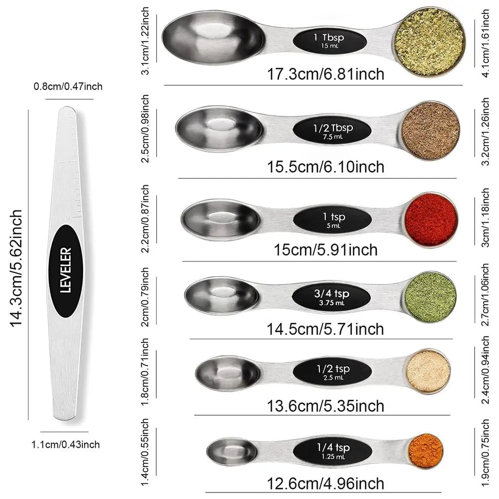 Stainless Steel Magnetic Spoons 7 Set with Leveler for Baking, Stackable Metallic Spice Kitchen Utensils and Gadgets Measure Cups Measuring [Sold 619 units]