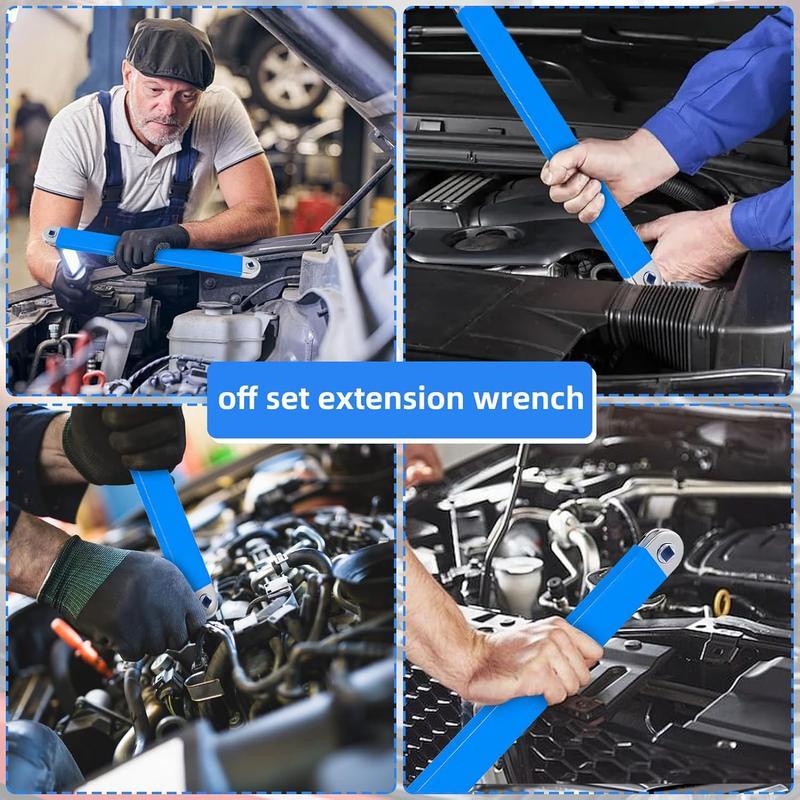 Offset Extension Wrench, Upgraded Impact Ready Extension Wrench Set, with 4pcs Square Drive Adapters, 15" Socket Wrench Tool, Universal Extensions Wrench for Hard-to-reach Place