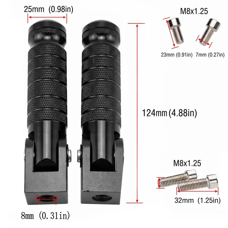 90-Degree Foldable M8 (8mm) Mounting Bolt Passenger Foot Pegs, Universal for Motorcycle, Scooter, E-Bike, Racing & Bicycle, Compatible with Most Electric Motorbike Accessories [Sold 541 units]