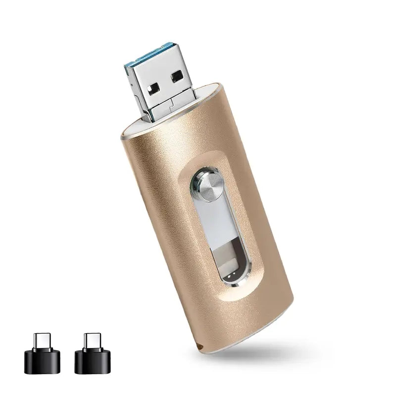4-in-1 Flash Drive MFi Certified 128GB Portable USB OTG Memory Stick for iPhone iOS(Need app) Android PC with Type-C Adapter High-Speed Data Transfer