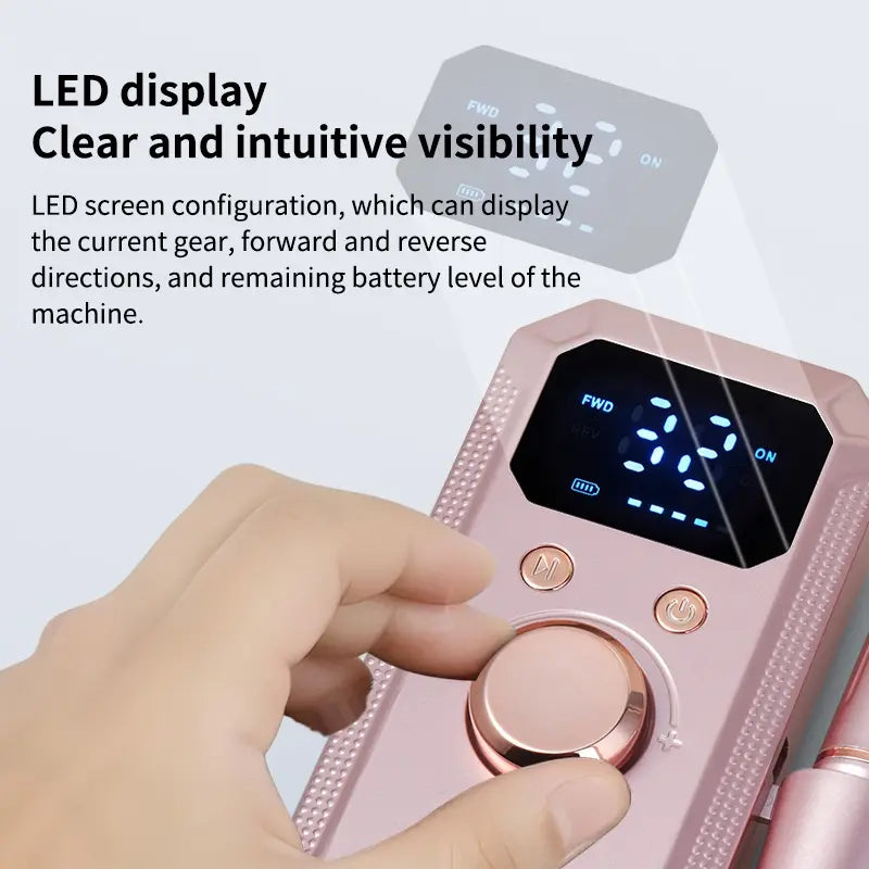 Wireless Electric Nail Drill File, Professional Manicure Tool, Multiple Grinding Heads, LED Display, 32 Speed Settings, Portable Gift