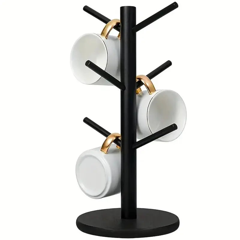 Mug Tree, 1 Pc Coffee Cup Holder with 6 Hooks, Bamboo Wood Stand for Counter, Coffee Station Organizer and Bar Storage, Kitchen Organization Rack  [Sold 1000+ units]