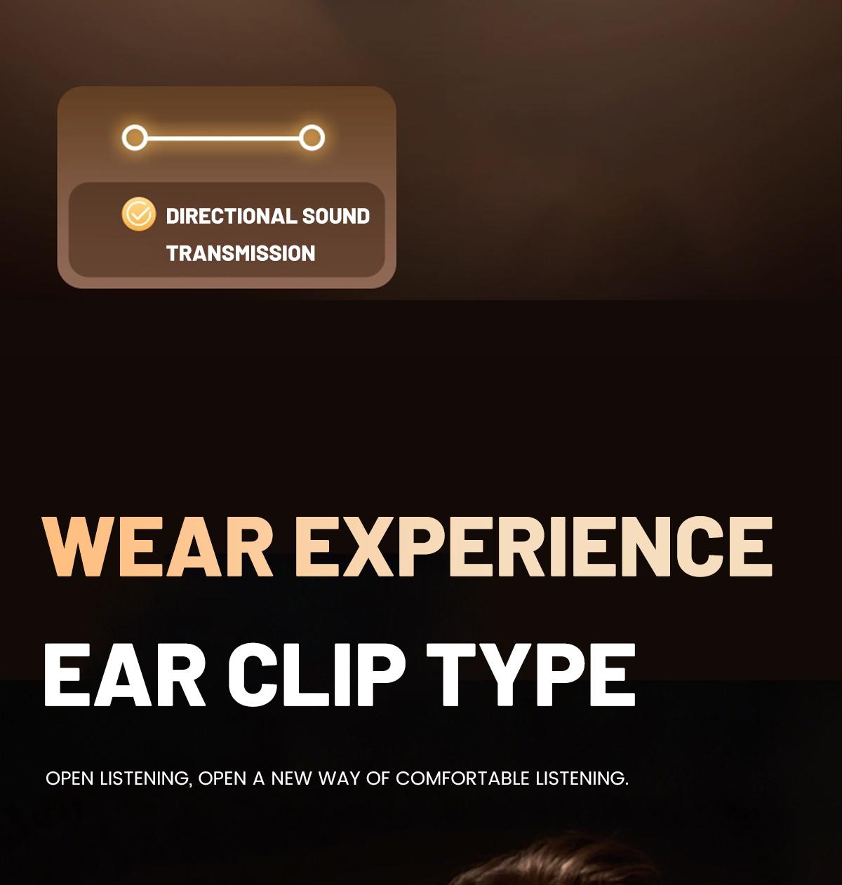 Open ear clip headphones, wireless Bluetooth 6.0 headphones, built-in microphone and ear hook, comfortable to wear, high fidelity sound quality for sports and fitness.