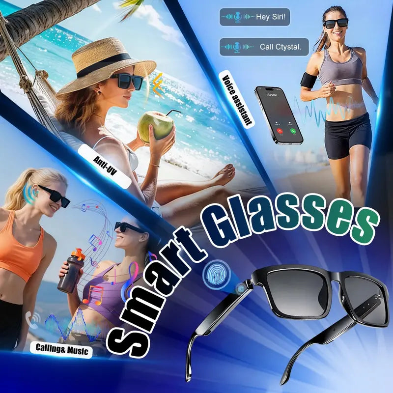 Smart Glasses - Wearable Bluetooth Audio Glasses with Voice Assistant & Touch Control, Open-Ear Speakers & Mic for Hands-Free Calls, Anti-UV Lenses, Smart Sunglasses, Suitable for Running, Driving, and Outdoor Activities, Wireless Audio Glasses