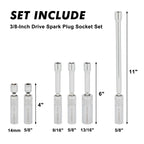 6PCS 3/8-Inch Drive Magnetic Swivel Spark Plug Socket Set, Thin Wall, Include 9/16-Inch, 5/8-Inch, 13/16-Inch, 14mm， Socket, Length: 4-Inch, 6-Inch, 11-Inch, 12-Point, CR-V, DEALS FOR YOU DAY