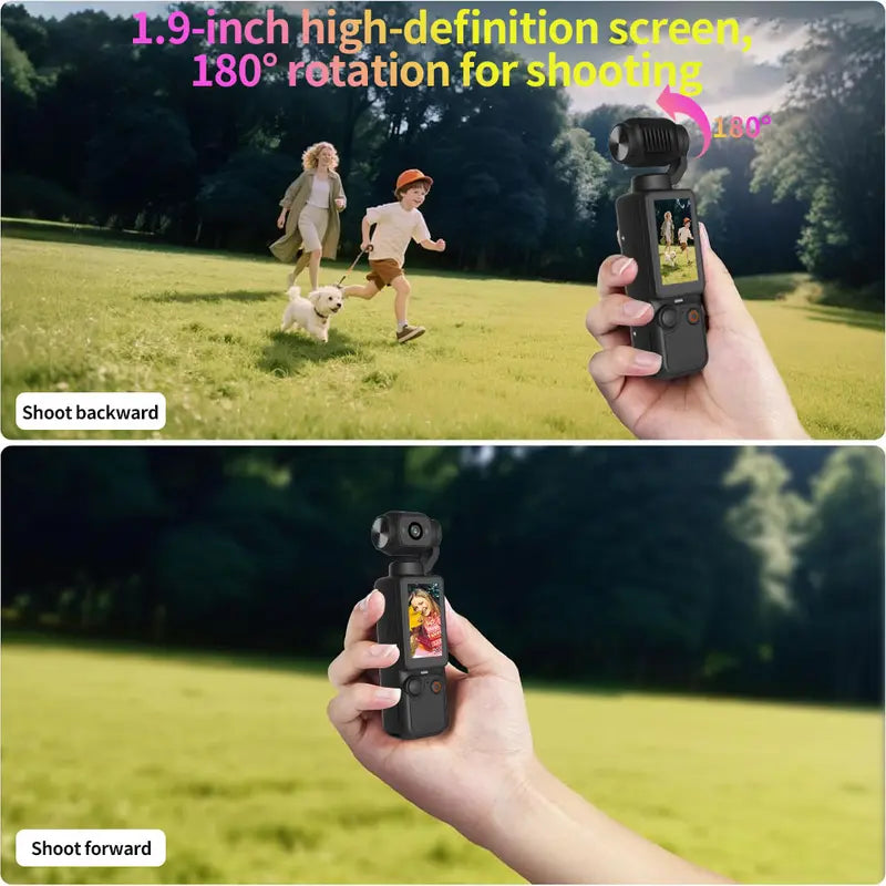 Portable Ultra HD Stabilized Action Camera - 180° Rotatable Lens, Handheld Stabilizer, Pocket Camcorder, USB Charging Rechargeable Battery Vlogging Equipment for Vlogging & Travel Recording, Durable Gadget（1,000+ sold）
