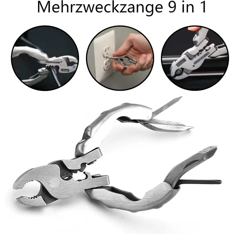 1 Piece Stainless 9-in-1 Multi-Tool Keychain Kit, Stainless Hand Tool with Folding Chain, Screwdriver and Pliers, Hardware Pocket Accessory for Outdoor Use, Tool Accessories